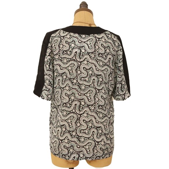 A.L.C. Semi Sheer Silk Blouse Size 0 Short Sleeve Floral Paisley Top EUC B9 - Picture 3 of 5